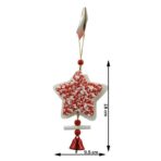 Ornament de brad stea din tweed, Embo, alb/rosu, lemn, 18 cm - imagine 3