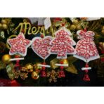 Ornament de brad stea din tweed, Embo, alb/rosu, lemn, 18 cm - imagine 6