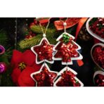 Ornament de brad trei brazi cu paiete, Embo, rosu, lemn, 36 cm - imagine 3