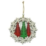 Ornament de brad trei brazi, Embo, multicolor, lemn, 12 cm