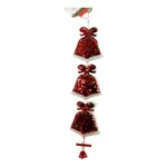 Ornament de brad trei clopotei cu paiete, Embo, rosu, lemn, 36 cm