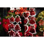 Ornament de brad trei inimi cu paiete, Embo, rosu, lemn, 36 cm - imagine 3