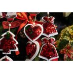 Ornament de brad trei inimi cu paiete, Embo, rosu, lemn, 36 cm - imagine 5