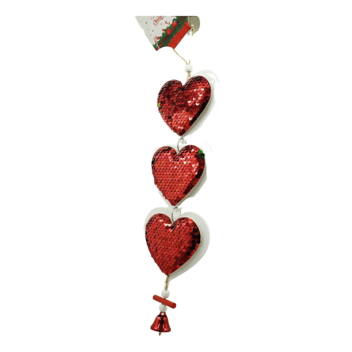 Ornament de brad trei inimi cu paiete, Embo, rosu, lemn, 36 cm - imagine 8
