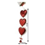 Ornament de brad trei inimi cu paiete, Embo, rosu, lemn, 36 cm