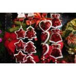 Ornament de brad trei stele cu paiete, Embo, rosu, lemn, 36 cm - imagine 2