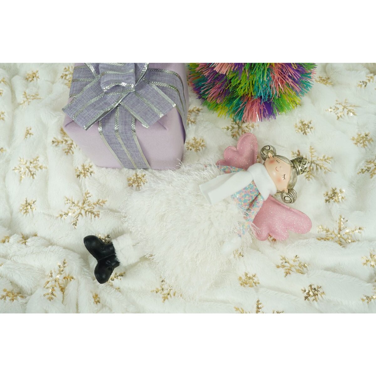 Ornament de Craciun ingeras, Embo, alb, textil, 34 cm - imagine 8