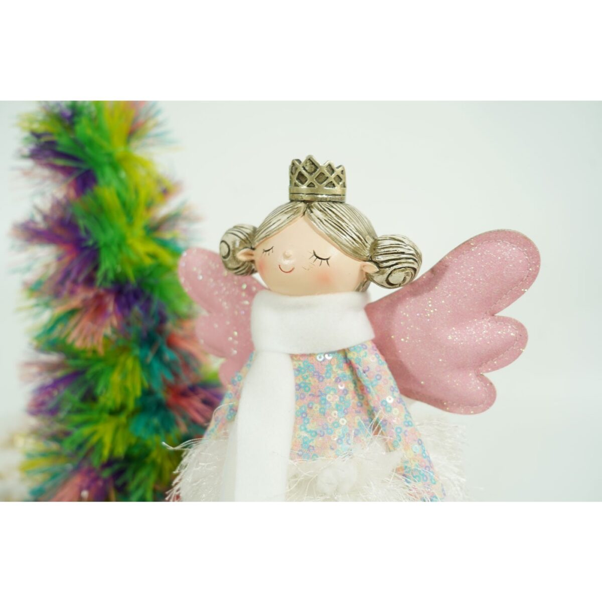 Ornament de Craciun ingeras, Embo, alb, textil, 37 cm - imagine 4