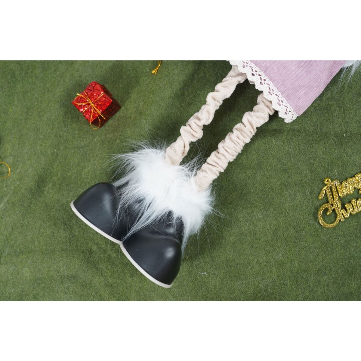 Ornament de Craciun ren cu picioare telescopice, Embo, roz/alb, textil, 72 cm - imagine 9