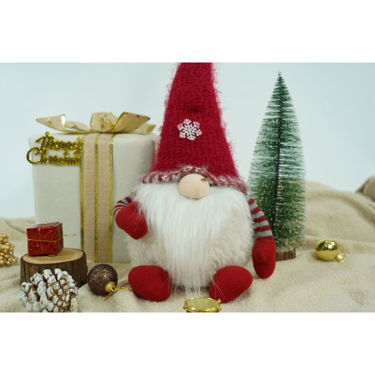 Ornament de Craciun spiridus, Embo, gri/alb, textil, 58 cm - imagine 3