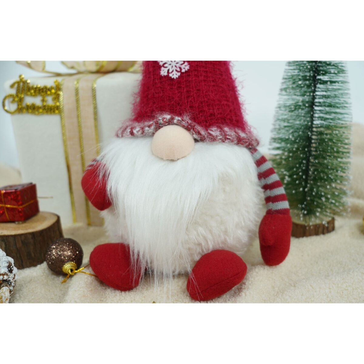 Ornament de Craciun spiridus, Embo, gri/alb, textil, 58 cm - imagine 5