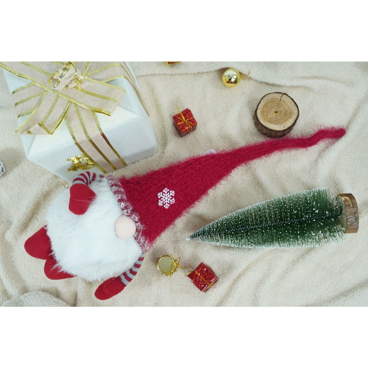 Ornament de Craciun spiridus, Embo, gri/alb, textil, 58 cm - imagine 7