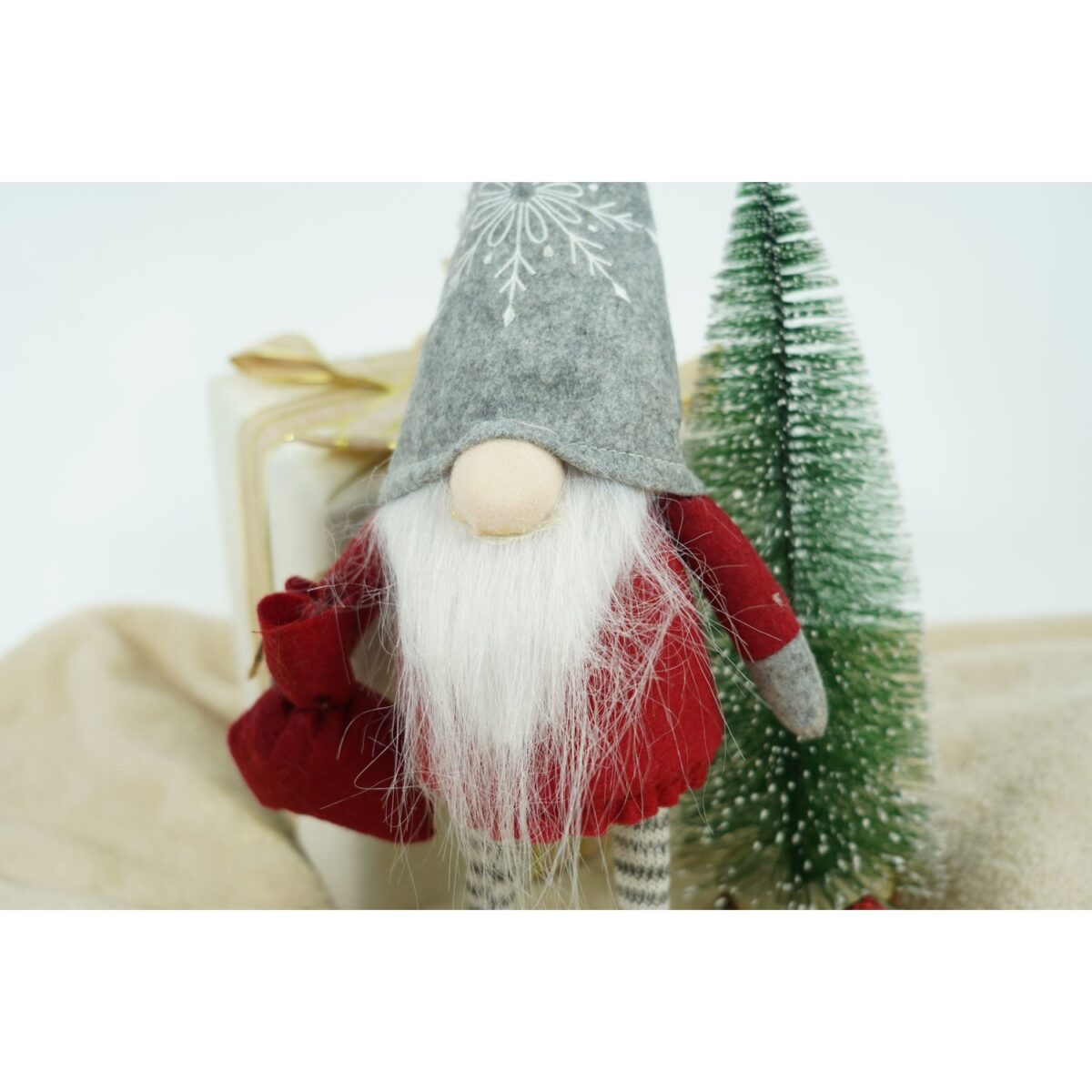 Ornament de Craciun spiridus, Embo, rosu/alb, textil, 42 cm - imagine 5