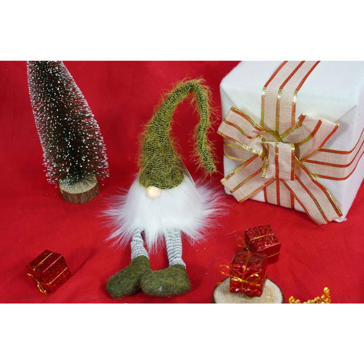 Ornament de Craciun spiridus, Embo, verde/alb, textil, 52 cm - imagine 3