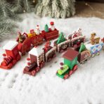 Ornament Decoratiune de Craciun Tren Pictat, Embo, Tip Ornament Jucarie de Decor pentru Craciun, din Lemn 20 cm, Tren Figurina de Craciun, Maro inchis - imagine 4