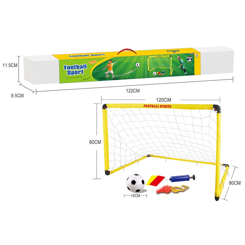 Set Poarta de Fotbal pentru Copii, Embo, 80x120 cm, Minge, Cartonase, Pompa, Fluier, Interactiv, Distractiv, Galben - imagine 2
