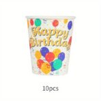 Pahare Cartonate pentru Petreceri, Embo, Set 10 Pahare Cartonate pentru Zile de Nastere si Aniversari, Model HAPPY BIRTHDAY, 230 ml, 8.6 x 7.5 cm, Multicolor - imagine 2