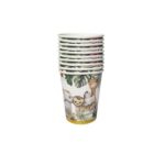 Pahare Cartonate pentru Petreceri, Embo, Set 10 Pahare Cartonate pentru Zile de Nastere, Model Safari cu animale, 230 ml, 8.6 x 7.5 cm, Multicolor