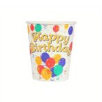 Pahare Cartonate pentru Petreceri, Embo, Set 10 Pahare Cartonate pentru Zile de Nastere si Aniversari, Model HAPPY BIRTHDAY, 230 ml, 8.6 x 7.5 cm, Multicolor