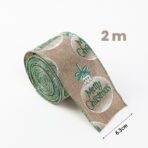 Panglica de Craciun pentru Decor Brad, Embo, Panglica Decorativa de Craciun pentru Funde, Imprimeu Globulet Merry Christmas, 200 x 6.3 m, Khaki Alb Verde - imagine 2