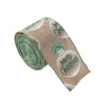 Panglica de Craciun pentru Decor Brad, Embo, Panglica Decorativa de Craciun pentru Funde, Imprimeu Globulet Merry Christmas, 200 x 6.3 m, Khaki Alb Verde