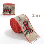 Panglica de Craciun pentru Decor Brad, Embo, Panglica Decorativa de Craciun pentru Funde, Imprimeu Pick-Up Merry Christmas, 200 x 6.3 m, Khaki Rosu - imagine 2