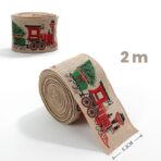 Panglica de Craciun pentru Decor Brad, Embo, Panglica Decorativa de Craciun pentru Funde, Imprimeu Trenulet, 200 x 6.3 m, Khaki - imagine 2