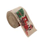 Panglica de Craciun pentru Decor Brad, Embo, Panglica Decorativa de Craciun pentru Funde, Imprimeu Trenulet, 200 x 6.3 m, Khaki