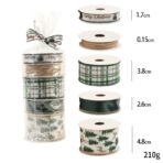 Panglica Decorativa cu Tematica de Craciun, Embo, Set din 4 bucat + 1 Rulon Ata Maro, Panglica pentru Cadou de Craciun Brad si Decor, 2 M per bucata, Model Brad, Alb Verde - imagine 2
