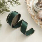 Panglica Decorativa cu Tematica de Craciun, Embo, Set din 4 bucat + 1 Rulon Ata Maro, Panglica pentru Cadou de Craciun Brad si Decor, 2 M per bucata, Model Brad, Alb Verde - imagine 3