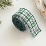 Panglica Decorativa cu Tematica de Craciun, Embo, Set din 4 bucat + 1 Rulon Ata Maro, Panglica pentru Cadou de Craciun Brad si Decor, 2 M per bucata, Model Brad, Alb Verde - imagine 5