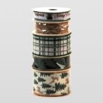 Panglica Decorativa cu Tematica de Craciun, Embo, Set din 4 bucat + 1 Rulon Ata Maro, Panglica pentru Cadou de Craciun Brad si Decor, 2 M per bucata, Model Brad, Alb Verde - imagine 6