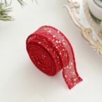 Panglica Decorativa cu Tematica de Craciun, Embo, Set din 4 bucat + 1 Rulon Ata Rosie Alba, Panglica pentru Cadou de Craciun Brad si Decor, 2 M per bucata, Model Acadele, Rosu - imagine 4