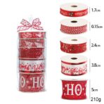 Panglica Decorativa cu Tematica de Craciun, Embo, Set din 4 bucat + 1 Rulon Ata Rosie Alba, Panglica pentru Cadou de Craciun Brad si Decor, 2 M per bucata, Model HO HO HO, Rosu - imagine 2