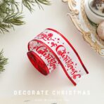 Panglica Decorativa cu Tematica de Craciun, Embo, Set din 4 bucat + 1 Rulon Ata Rosie Alba, Panglica pentru Cadou de Craciun Brad si Decor, 2 M per bucata, Model HO HO HO, Rosu - imagine 3