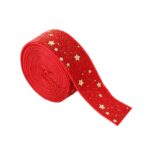 Panglica Decorativa de Craciun, Embo, Panglica din Panza cu aspec de Catifea, Funda Ornament, Model cu Stele Aurii, Decor pentru Brad de Craciun, 200 x 2.5 cm, Rosu