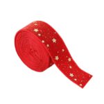 Panglica Decorativa de Craciun, Embo, Panglica din Panza cu aspec de Catifea, Funda Ornament, Model cu Stele Aurii, Decor pentru Brad de Craciun, 200 x 2.5 cm, Rosu