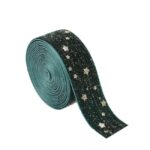 Panglica Decorativa de Craciun, Embo, Panglica din Panza cu aspec de Catifea, Funda Ornament, Model cu Stele Aurii, Decor pentru Brad de Craciun, 200 x 2.5 cm, Verde