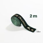 Panglica Decorativa de Craciun, Embo, Panglica din Panza cu aspec de Catifea, Funda Ornament, Model Merry Christmas si Cerbi Aurii, Decor pentru Brad de Craciun, 200 x 2.5 cm, Verde - imagine 2