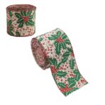 Panglica Decorativa pentru Craciun, Embo, Ornament pentru Brad de Craciun, Pretreceri, Panglica cu Design Brad de Craciun, 200 x 6.3 cm, Khaki  - imagine 2