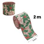 Panglica Decorativa pentru Craciun, Embo, Ornament pentru Brad de Craciun, Pretreceri, Panglica cu Design Brad de Craciun, 200 x 6.3 cm, Khaki  - imagine 3