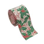 Panglica Decorativa pentru Craciun, Embo, Ornament pentru Brad de Craciun, Pretreceri, Panglica cu Design Brad de Craciun, 200 x 6.3 cm, Khaki 