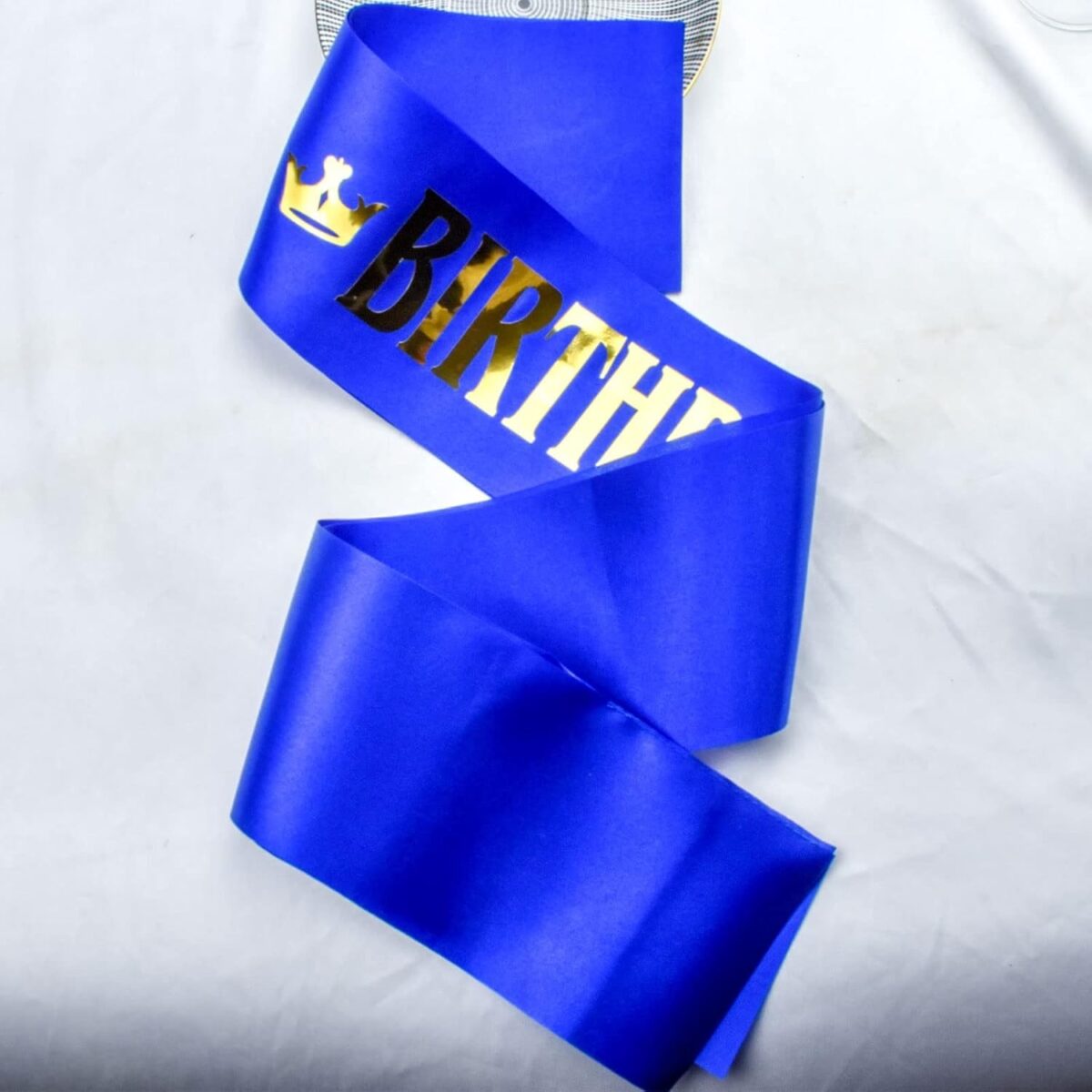 Panglica pentru Aniversare, Embo, Model Birthday King, Tematica Aniversare, 160x9.5 cm, Albastru - imagine 3