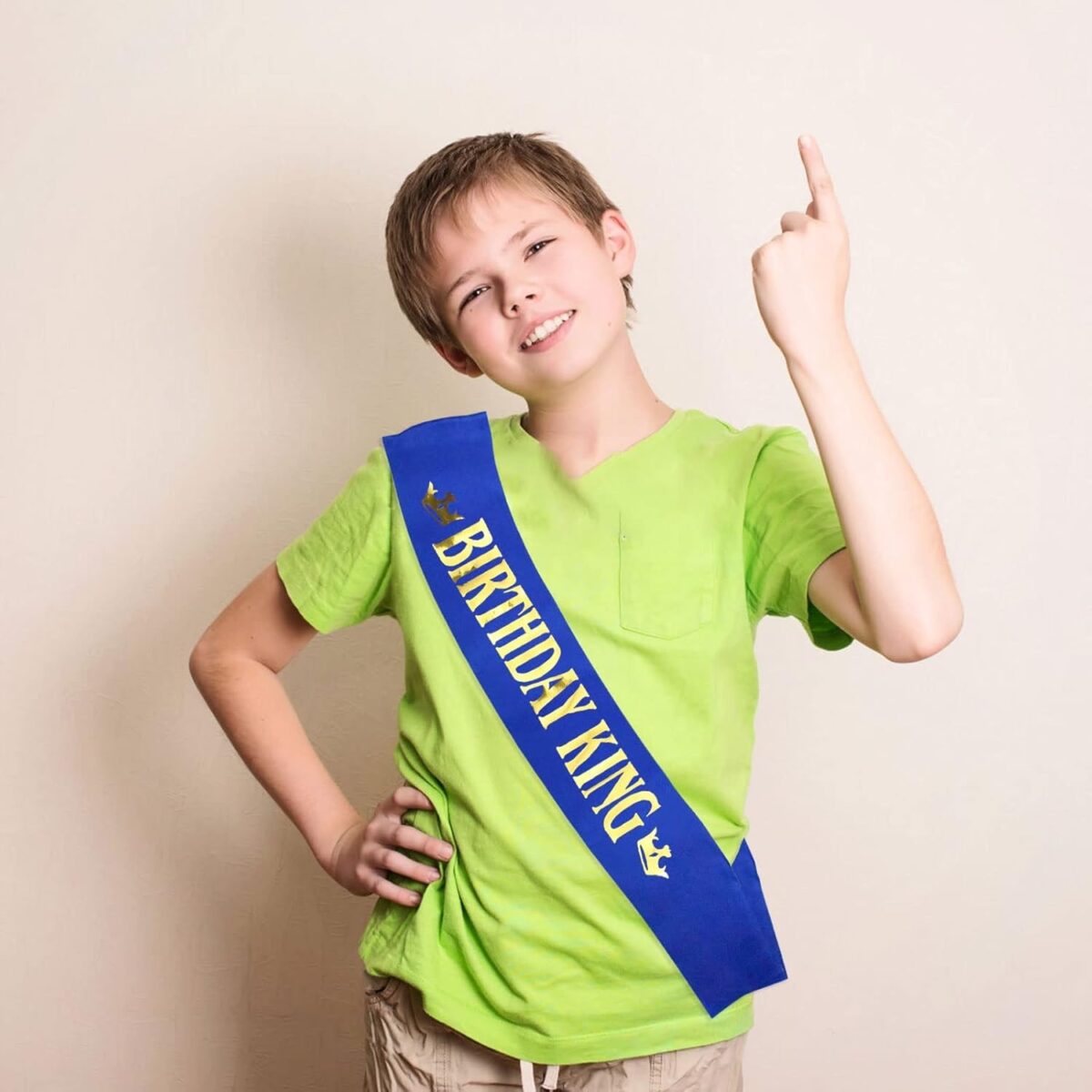 Panglica pentru Aniversare, Embo, Model Birthday King, Tematica Aniversare, 160x9.5 cm, Albastru - imagine 4