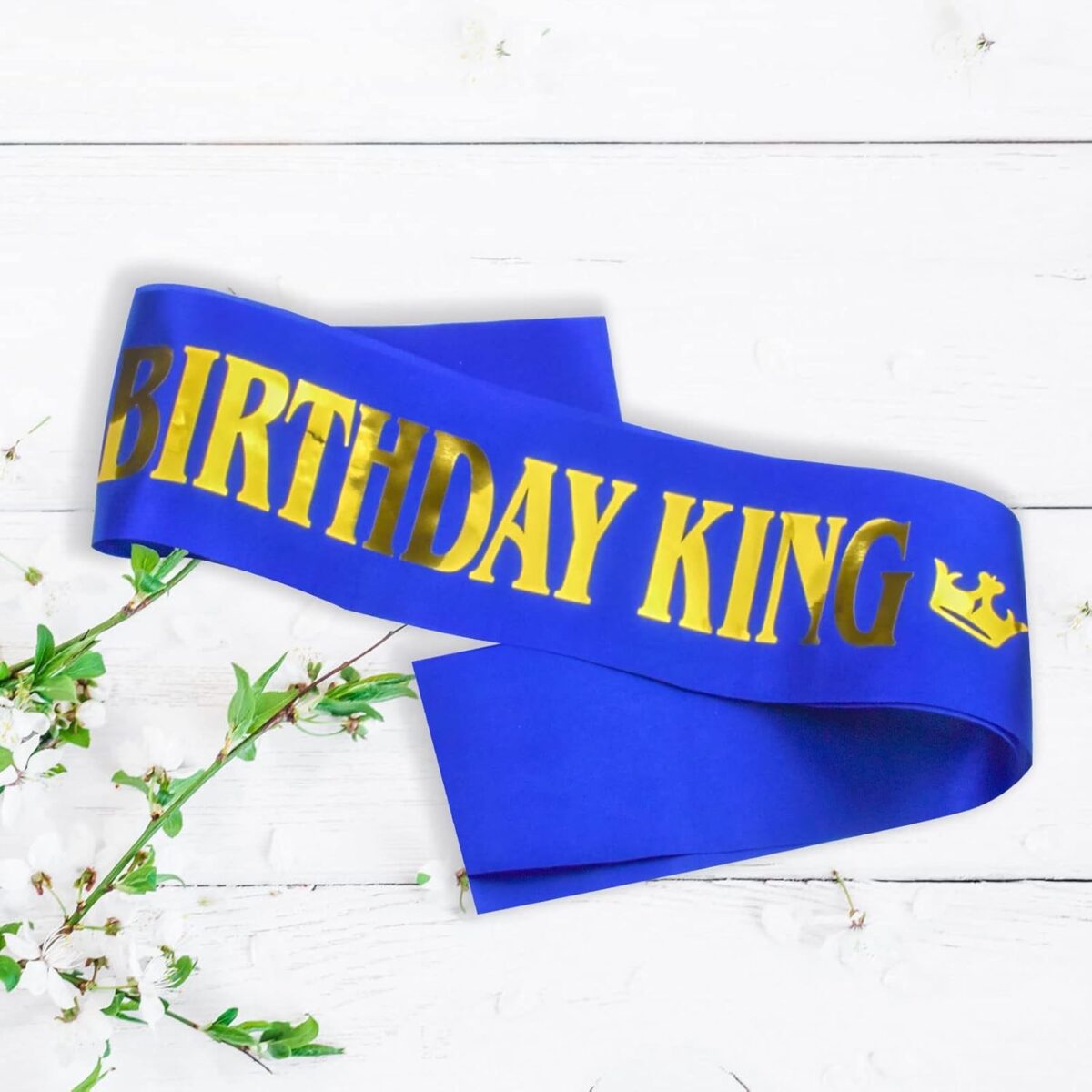 Panglica pentru Aniversare, Embo, Model Birthday King, Tematica Aniversare, 160x9.5 cm, Albastru - imagine 5