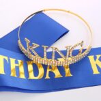 Panglica pentru Aniversare, Embo, Model Birthday King, Tematica Aniversare, 160x9.5 cm, Albastru - imagine 8