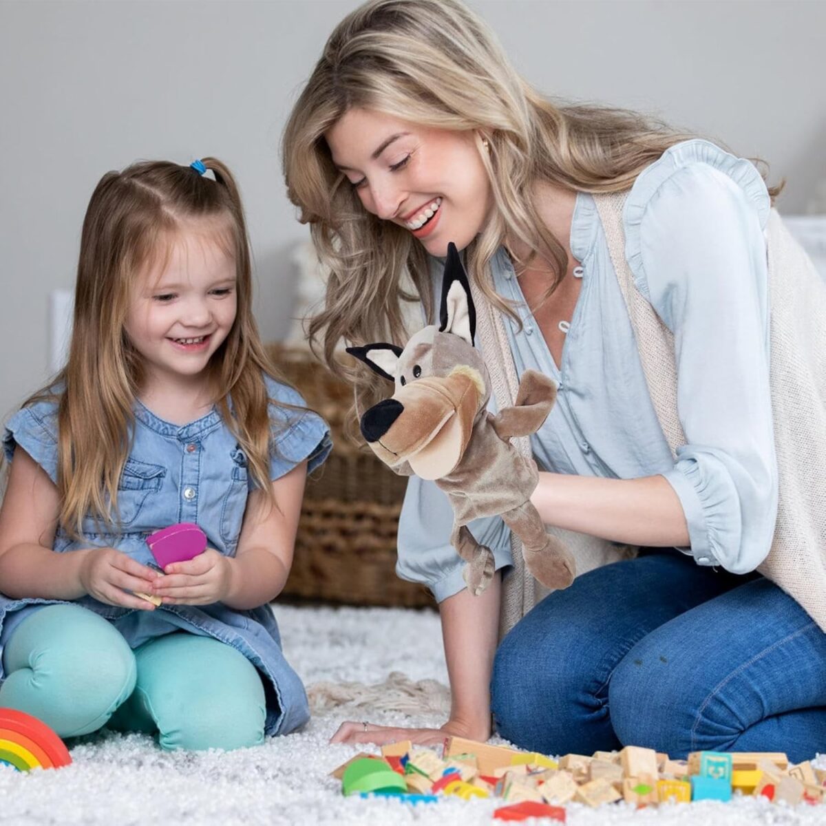 Papusa de Mana pentru Teatru de Papusi, Embo, din Plus, 25 x 10 x 8 cm, Model Lup, Bej - imagine 2