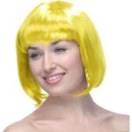 Peruca Cosplay, Embo, Tunsoare Bob cu Breton, pentru Carnaval, Halloween, Petreceri Tematice, din PET, Marime Universala, Galben