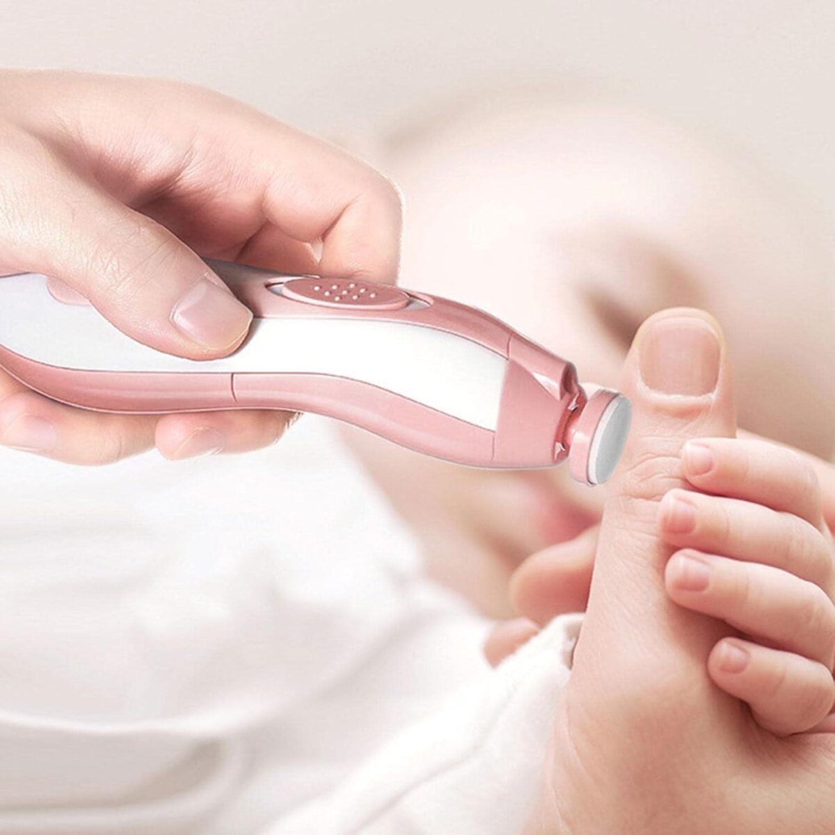 Pila Electrica, Embo, pentru Copii si Bebelusi, din ABS, 6 Accesorii, cu Lumina LED, 9.5 x 6 x 17 cm, Roz - imagine 3