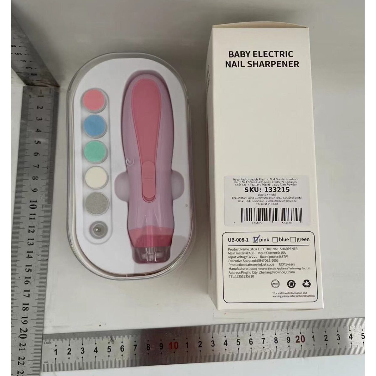 Pila Electrica, Embo, pentru Copii si Bebelusi, din ABS, 6 Accesorii, cu Lumina LED, 9.5 x 6 x 17 cm, Roz - imagine 6